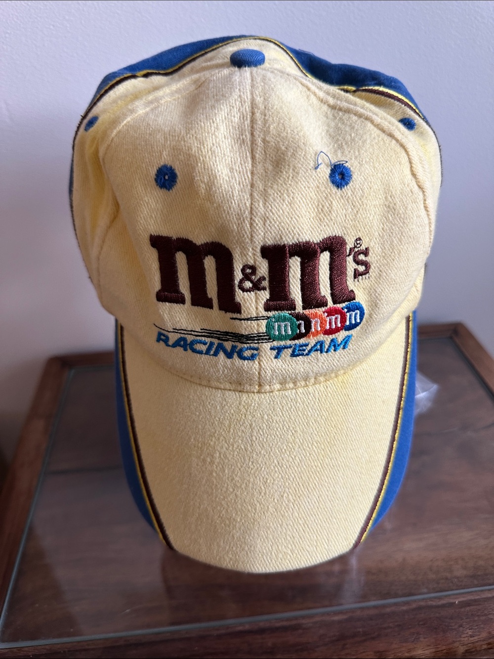 Vintage 90s M&M Racing Team NASCAR Hat Cap Yellow Blue Streetwear